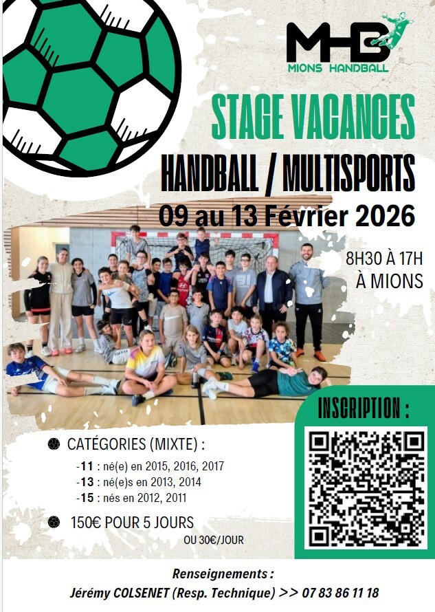 Stage de handball vacances scolaires de Février 2026
