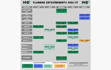 Planning des entrainements saison 2026-2027